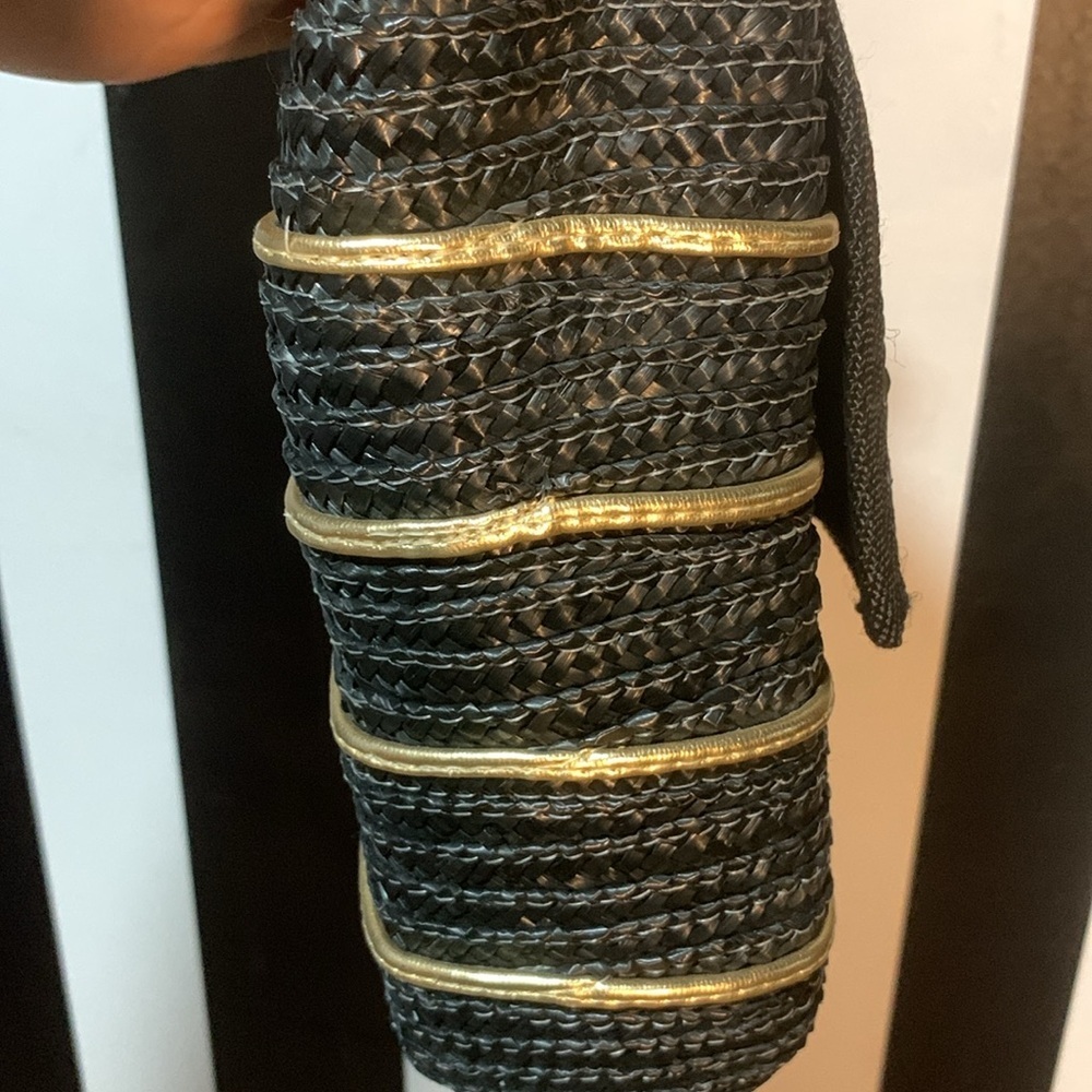 Vintage Black/Gold Woven Straw Bag Purse Pocketbook Coastal Nautical Beach Bag - Picture 14 of 16